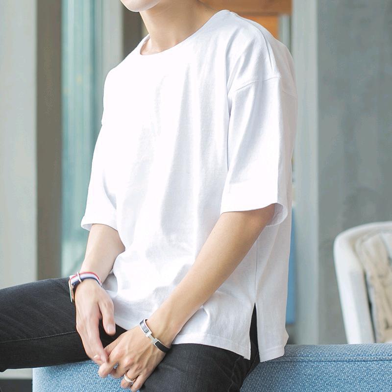 Summer Pure Cotton Trendy Men's Short-Sleeve T-Shirt with Loose Design, Student-Style Pure White T-Shirt with Side Slits and Half-Sleeve Top Summer Pure Cotton Trendy Men's Short-Sleeve T-Shirt with Loose Design, Student-Style Pure White T-Shirt with Side Slits and Half-Sleeve Top