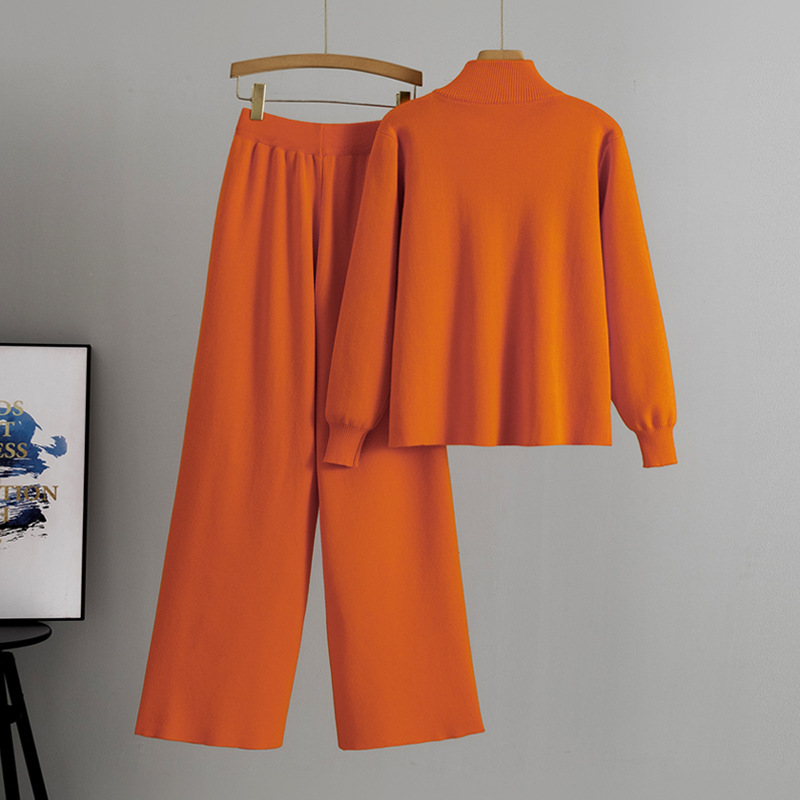 Cross-border French-style Zippered Fashion Suit For Women, 2026 Spring Autumn New Knit Cardigan And Wide-leg Pants_ecoleips.com