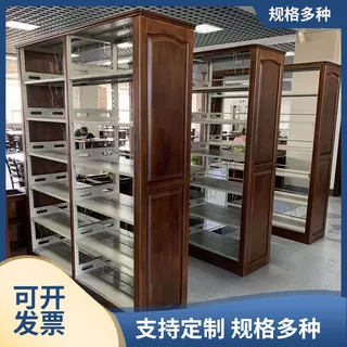 简易书架钢制木纹落地书架图书馆儿童阅览架定制档案室置物架