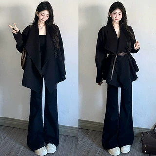 黑色西装喇叭裤女2026新款秋冬高腰垂感微喇西裤小个子显瘦马蹄裤