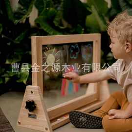 跨境木质儿童涂鸦板透明亚克力画板涂鸦板幼儿园双面早教画板画架