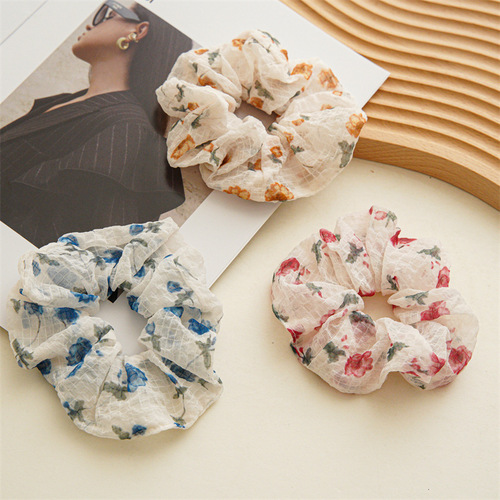 Japanese and Korean summer all-match ball head mesh plaid floral large intestine hair tie ins style female small fresh headband