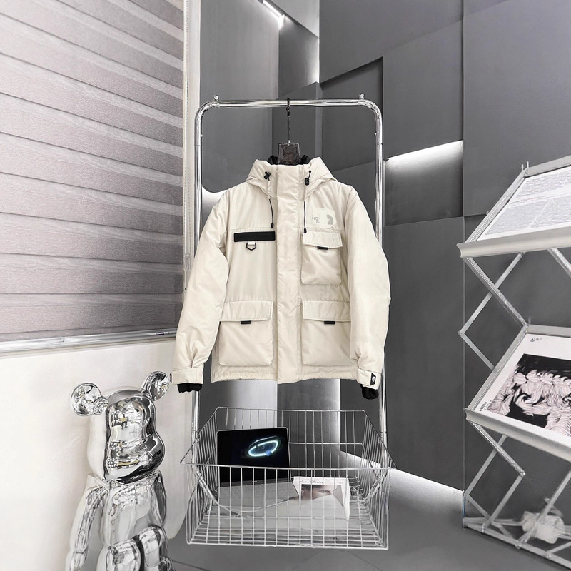 North Face Fw22 Solid Color Logo Micro Label Multi-Pocket Drawstring Hooded down Jacket Same Style as Shin Min Ah