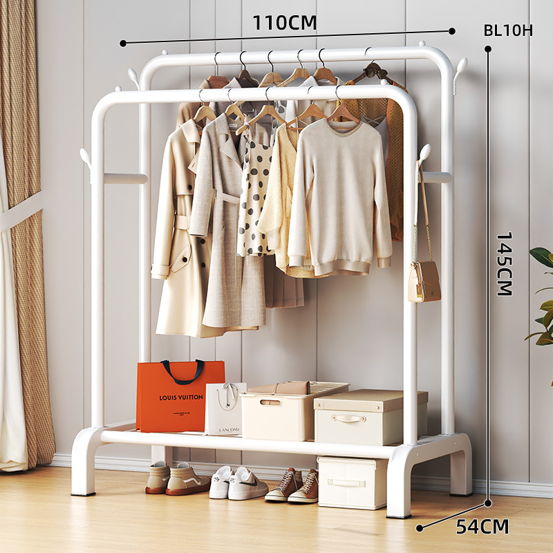 옷걸이 4개가 있는 이중 극 110cm 흰색 수납 선반