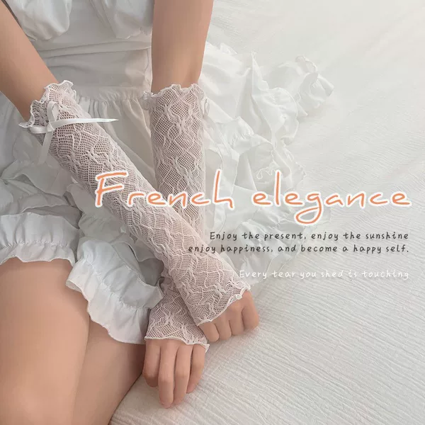 Bow lace socks women's spring and summer thin pile socks Lolita hollow lace hand sleeve Japanese ballet sleeve