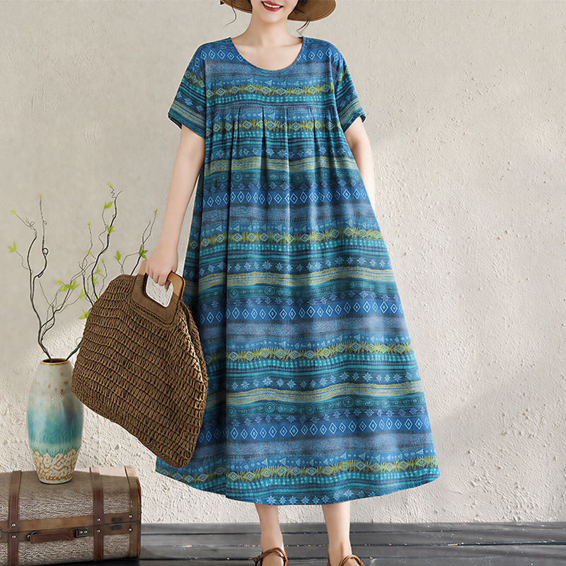 Middle-Aged and Elderly Women's Cotton Silk Dress, Summer Plus-Size Mom's Wear, Cotton Silk Nightgown, Home Wear, Artificial Cotton Dress for Outerwear Middle-Aged and Elderly Women's Cotton Silk Dress, Summer Plus-Size Mom's Wear, Cotton Silk Nightgown, Home Wear, Artificial Cotton Dress for Outerwear
