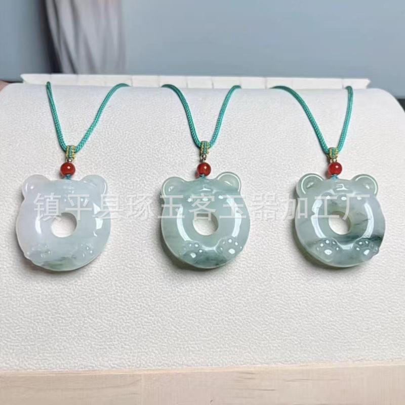 天然玉石小猫耳朵猫圈骨头蝴蝶天山翠平安环甜甜圈玉石平安扣吊坠|undefined