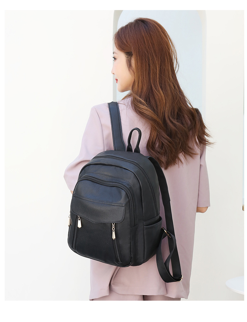 Basic Solid Color Soft Surface Square Zipper Classic Backpack display picture 2