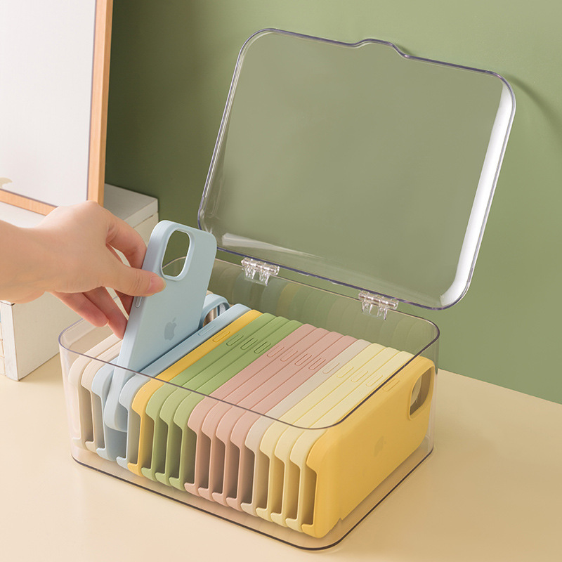 Mobile Phone Case Storage Box with Lid Dust-Proof Desktop Drawer Storage Sundries Organization Dormitory Artifact Transparent Storage Box