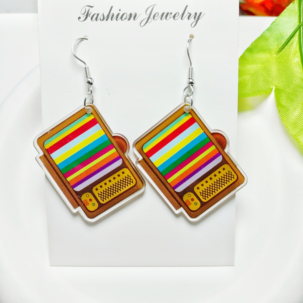14g Weight Iron Ear Needle Material Drop Earrings Classification 1 Pair Quantity Holiday, Daily Occasion Acrylic Material Printing, Color Block, Rubik'S Cube Pattern Women's Gender Stoving Varnish Design Novelty Style 1 Pair Novelty Printing Color Block Rubik'S Cube Stoving Varnish Arylic Drop Earrings 22