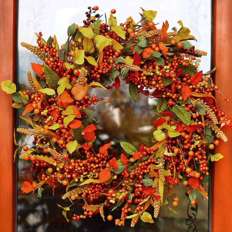 Zonghong Cross-Border New Autumn Wicker Wreath Wholesale Thanksgiving Halloween Decorations Home Door Hanging Ornaments