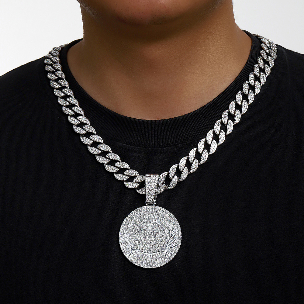 Hip hop transfronterizo nuevo collar de diamantes de aleación redonda collar de cadena de hip hop cubano fabricantes de collares de hombre