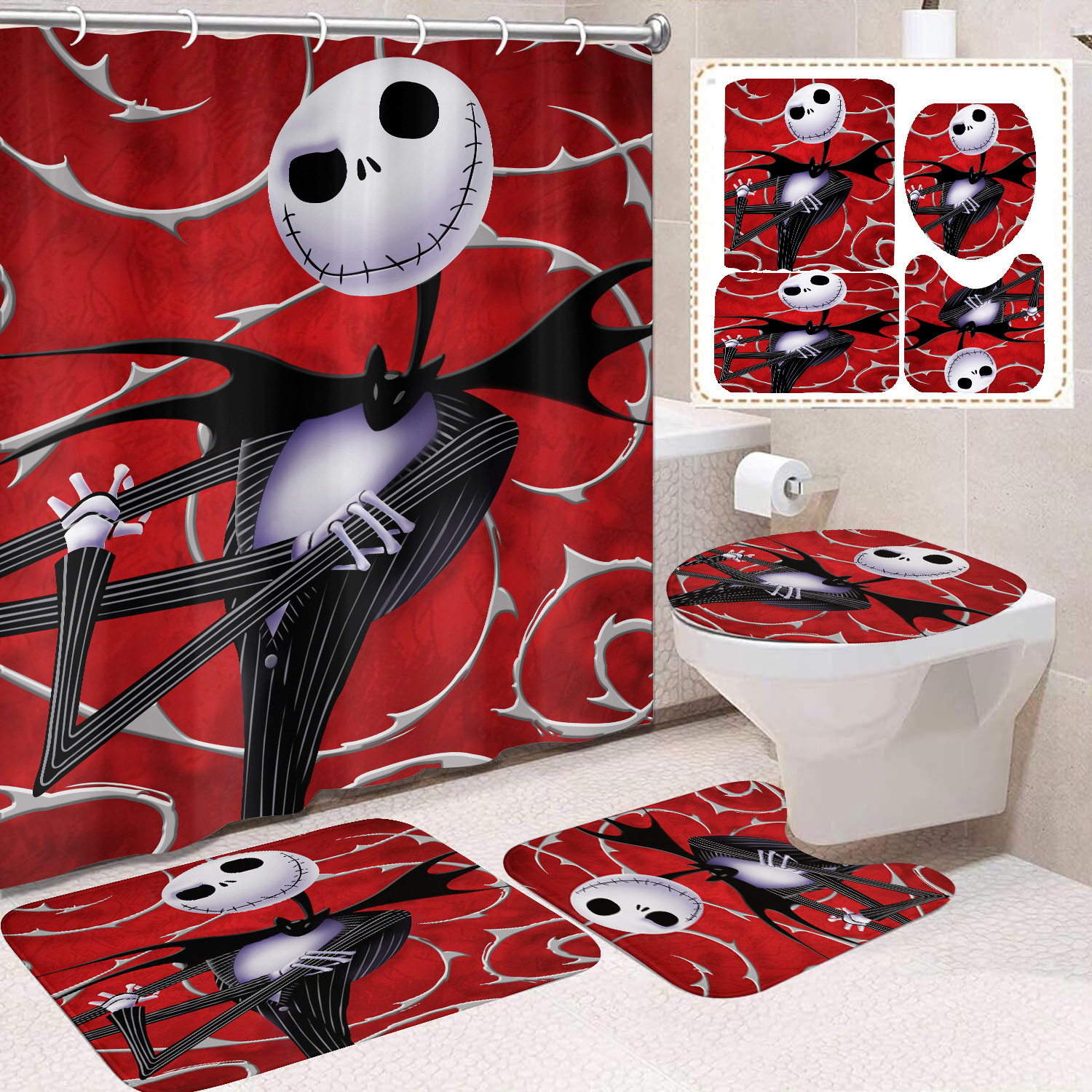 Ventas transfronterizas de Halloween cortina de baño cortina de noche terror impresión digital cortina de baño impermeable cortina de baño mayorista