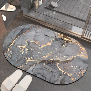 Cross-Border Oval Bathroom Floor Mat Absorbent Soft Rubber Sole Non-Slip Bathroom Carpet Toilet Bathroom Floor Mat Door