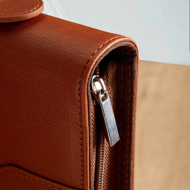 Nueva carpeta multifuncional A4 carpeta de gerente de oficina de negocios carpeta de cuero con bolsa de cremallera de computadora en stock