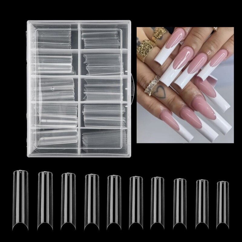 New Half-stiCk Extended Water Pipe Nails 200/400 PieCes Boxed Transparent Natural Color C Curved Bamboo Tube Nails FrenCh Style