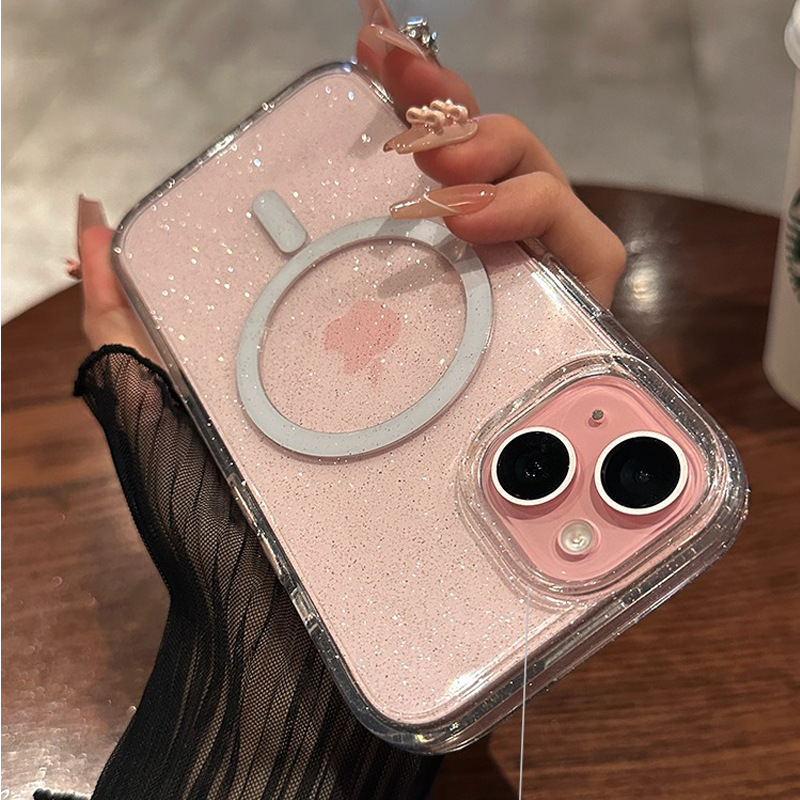 Ốp lưng điện thoại trong suốt acrylic cứng cho iPhone 13/14/15/16 Pro Max, hỗ trợ từ tính MagSafe — 【Hoàn toàn trong suốt★Vỏ cứng hút từ tính lấp lánh] viền mềm chi tiết 7