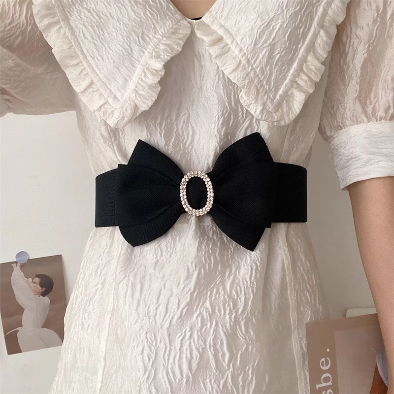 Daily Occasion Sweet Bow Knot Cloth Elastic Band Inlay Rhinestones Women's Woven Belts