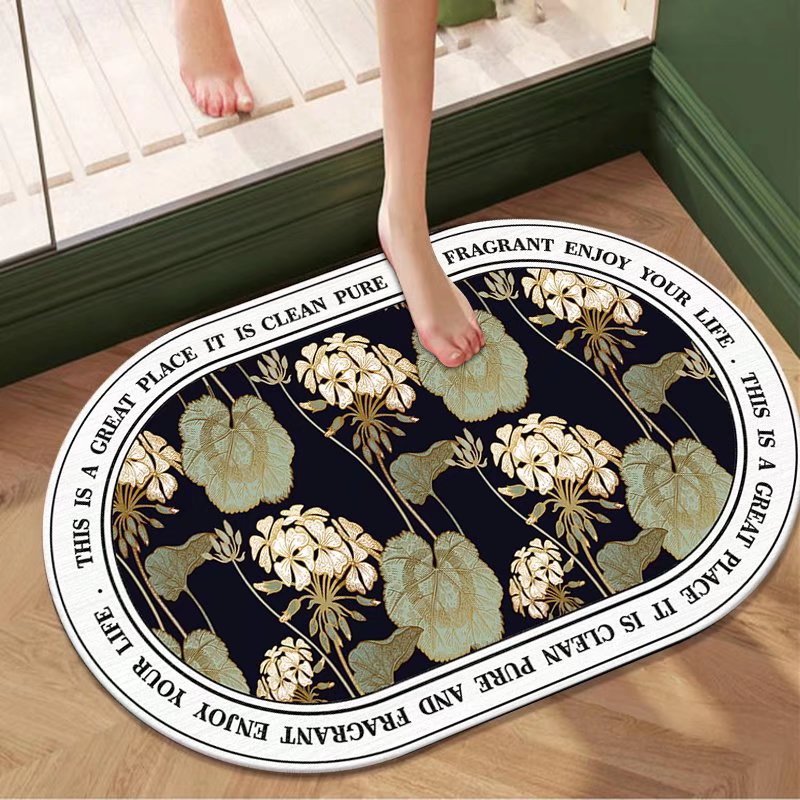 Pastoral al por mayor de flores y plantas de barro de diatomeas estera suave estera absorbente alfombra de baño ovalada alfombra de piso antideslizante alfombra de puerta absorbente
