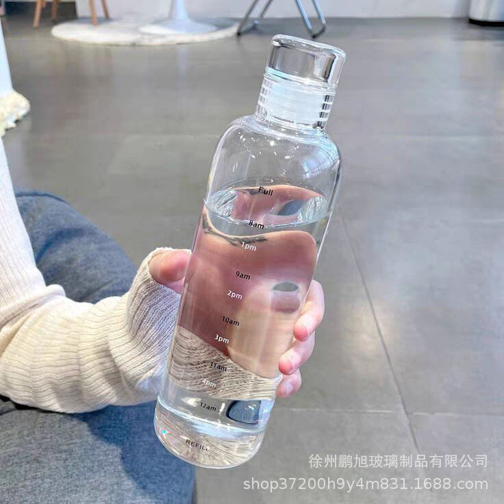 小红书同款高颜值时间刻度杯男女车载透明塑料杯防漏简约网红水杯