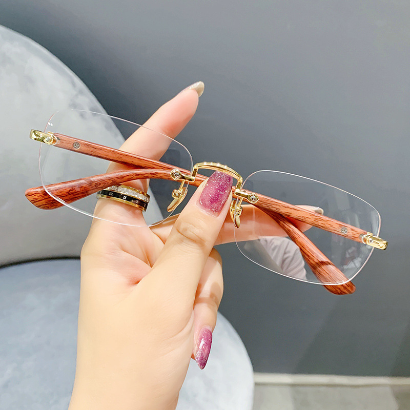 Red Riding Book Rimless Glasses Finished Myopia Retro Anti-blue Light Glasses Anti-bamboo Leg 505 Red Riding Book Rimless Glasses Finished Myopia Retro Anti-blue Light Glasses Anti-bamboo Leg 505