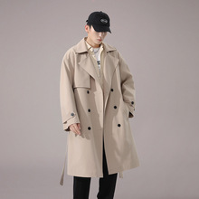 中长款风衣男 双排扣休闲男士潮流外套 时尚纯色上衣港风一件代发