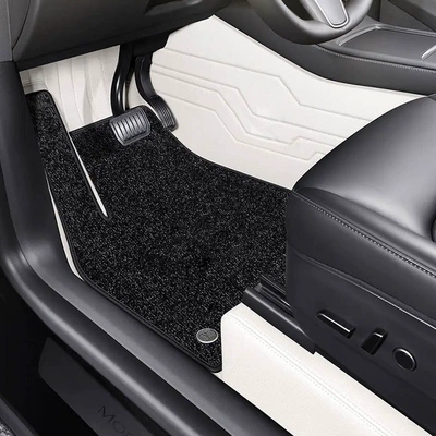Suitable for Tesla Model 3 Yl Nappa Leather Tpe Upgraded Yl360 Soft-Packed Car Floor Mats, Full Coverage for the Vehicle (Modelə uyğun ayaqaltı) - ivory-white