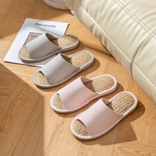 Summer Japanese-style cotton and linen sandals, Malangrass woven indoor floor mute rattan, rattan and bamboo slippers for men and women
