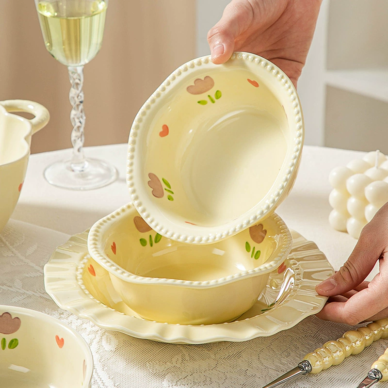 Набор посуды в кремовом стиле для дома, новинка 2024 года, керамическая посуда для риса, тарелка, миска и набор мисок для палочек для еды