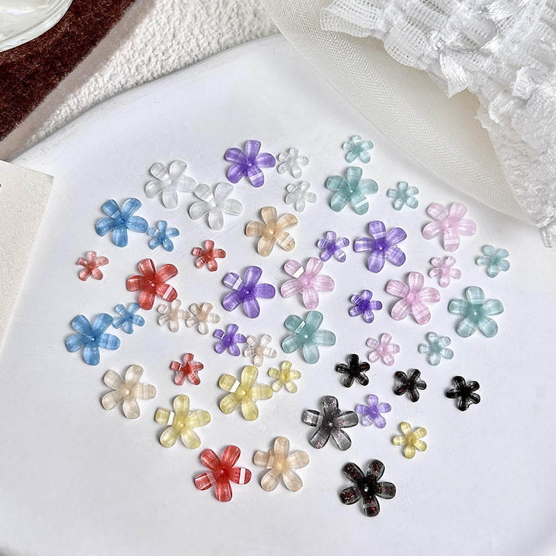 Ice-Clear Five-Petal Flower Nail Art Accessories Mini Flower Nail Rhinestones Resin Flower Nail Decoration DIY Phone Case Accessories