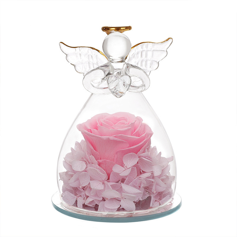 Comercio electrónico transfronterizo cubierta de vidrio flor eterna angelito rosa eterna Navidad regalo del día de San Valentín cubierta de vidrio decoración