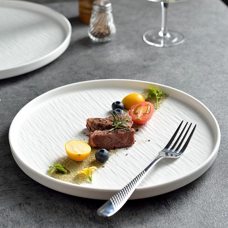 ストーン柄光沢セラミックハイエッジ洋食プレート和風業務用ステーキプレートステーキプレートラウンド芸術的意図プレート|undefined