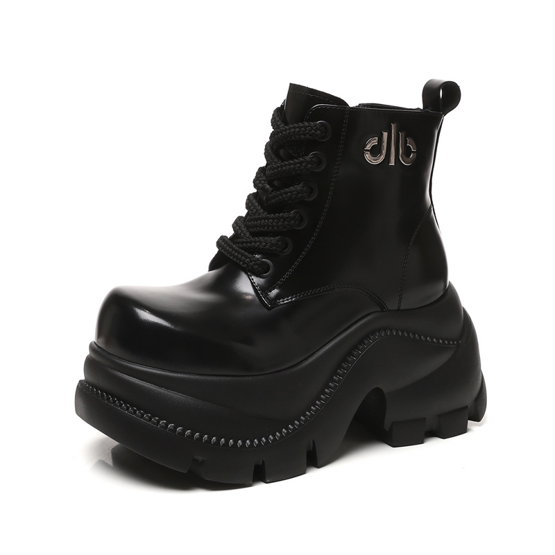 Boot nữ cổ cao đế dày platform 9cm, phong cách martin — màu đen