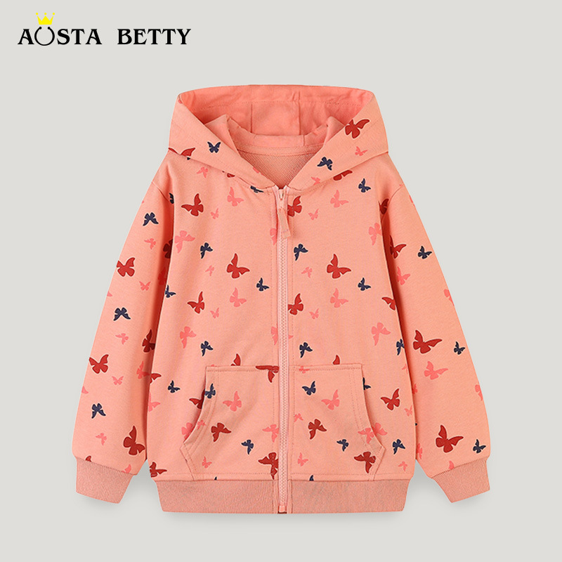 Otoño nuevo chaqueta de niñas estilo europeo y americano para niños camiseta con cremallera con capuzas impresa de dibujos animados ropa infantil cardigan suéter