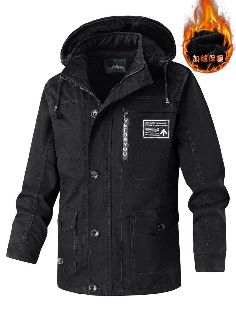 Chaqueta de trabajo de algodón de gran tamaño, muy vendida en el extranjero, para hombre, estilo casual de longitud media con forro polar para invierno, envío directo de una sola pieza.