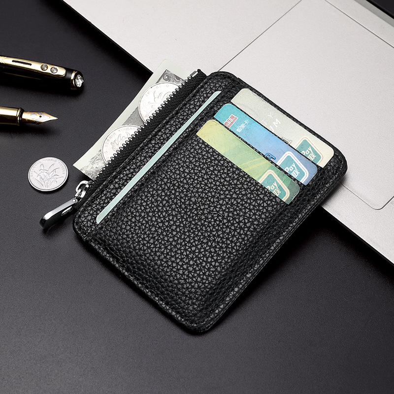 Nuevo bolso de tarjeta de PU con patrón de lichi, estilo explosivo de comercio exterior, funda de tarjeta de licencia de conducir, venta directa de fábrica, cremallera multifuncional, antidesmagnetización