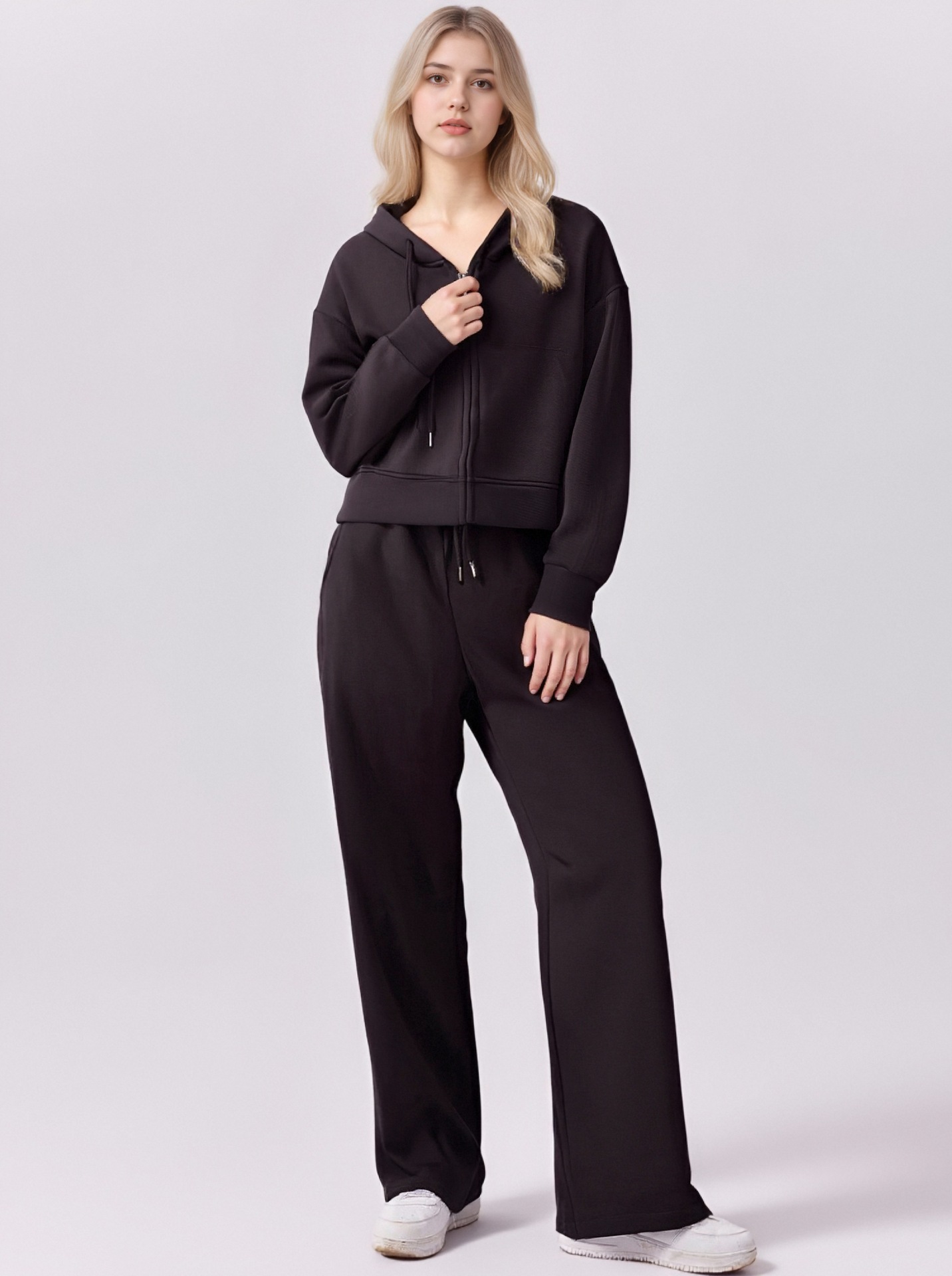 European And American Cross-border Fashion Sports Cotton For Women, Solid Color Long-sleeve Zip-up Hoodie With_ecoleips.com