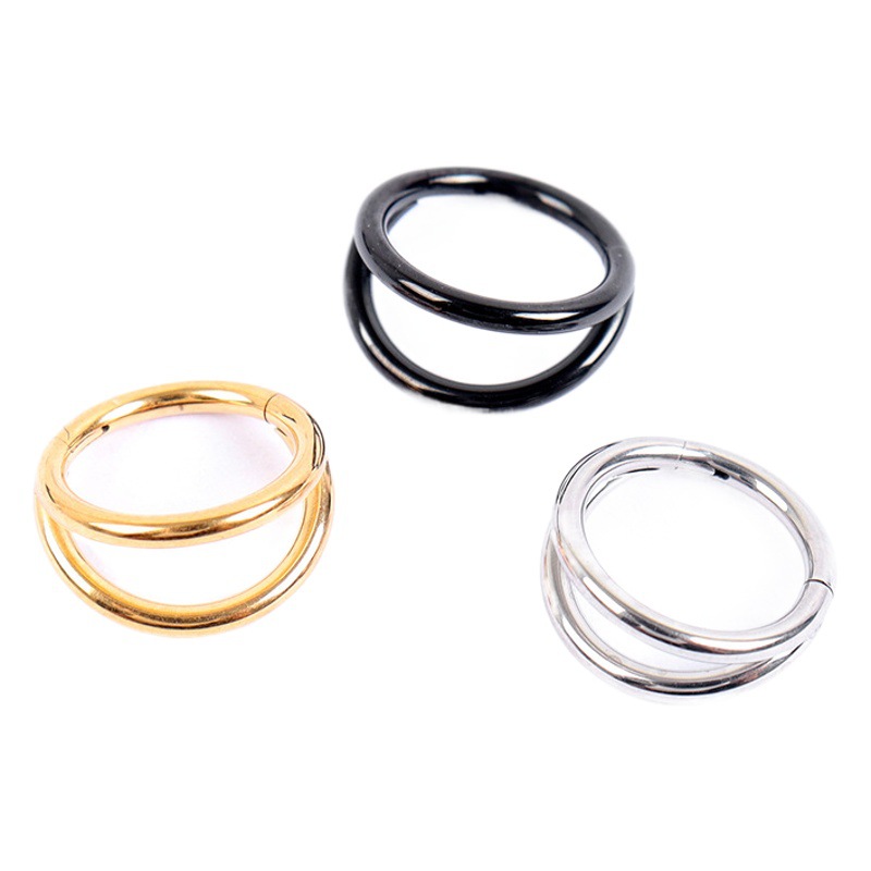 Cross-Border Hot-Selling 316 Stainless Steel Closed Double-Layer Separated Seamless Ring Hinge Compartment Buckle Nose Ring Earrings Cartilage