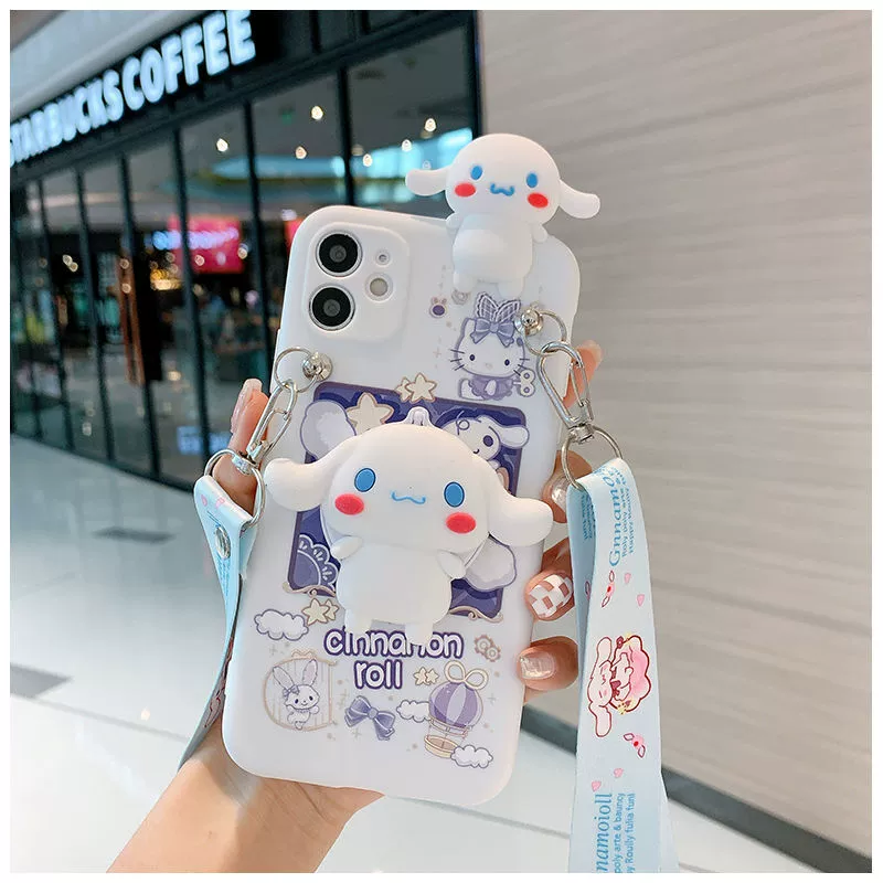 Чехол для телефона Apple iPhone 16, TPU зеркало Cinnamoroll с ремешком, стиль сумки через плечо из силикона
