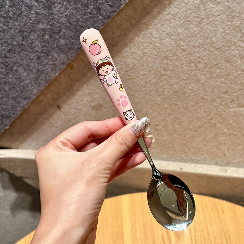 ちびまる子ちゃん304ステンレスセラミックスプーン箸かわいい寮家庭用携帯食器三点セット|undefined
