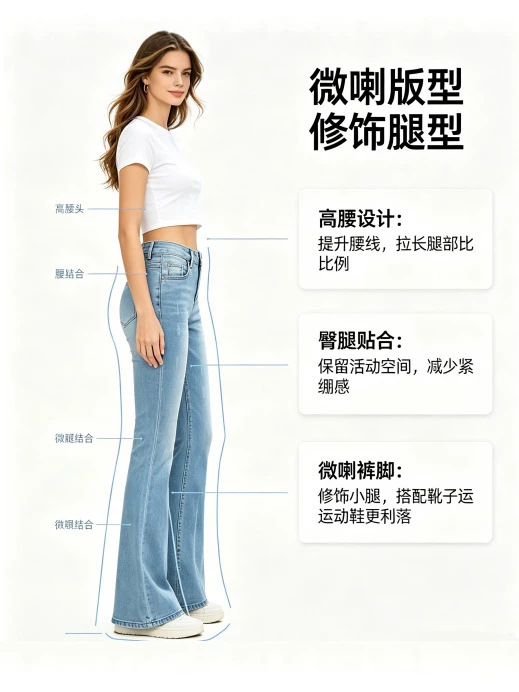Jeans Acampanados de Tiro Alto para Mujer Mezclilla de Algodón Cintura Alta Elasticidad