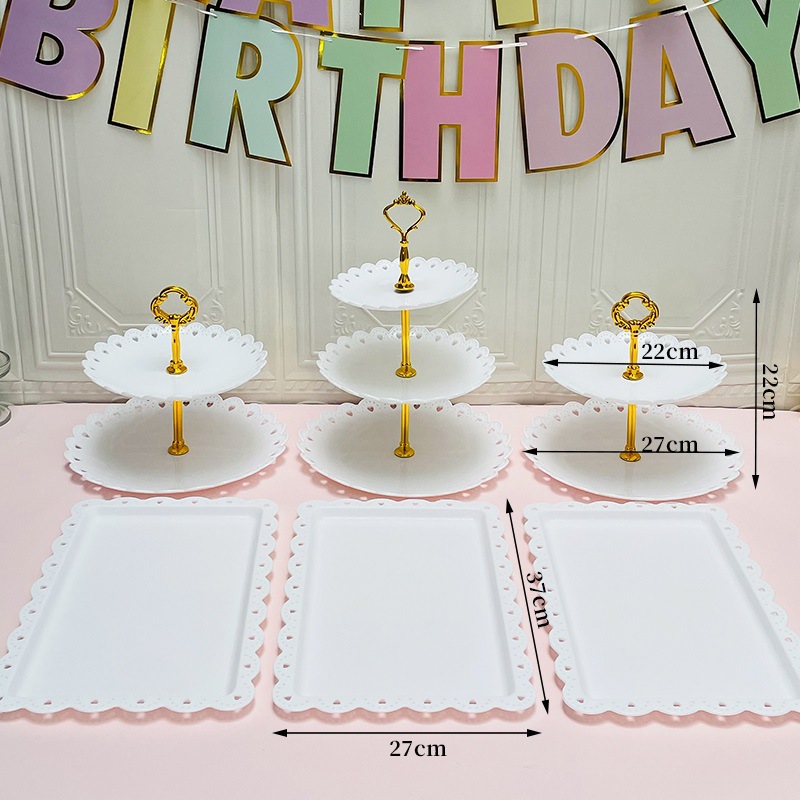 Decoración de postres de cumpleaños estante de exhibición de boda europea estante de frutas estante de pastel de plástico bandeja de bocadillos