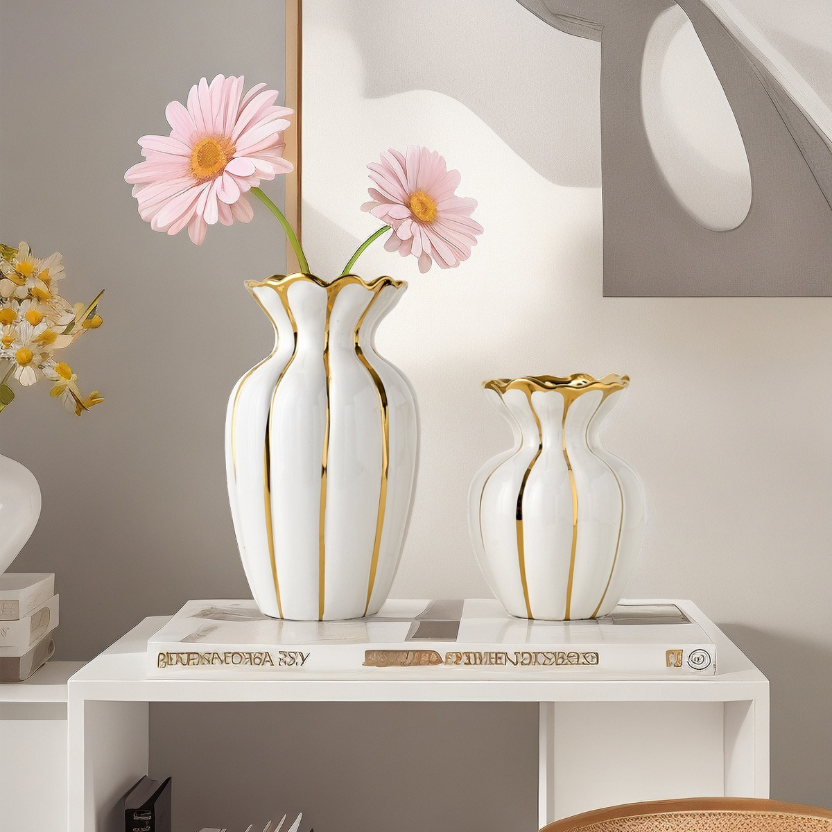 Nordic High-Looking Wavy Ceramic Vase Ornaments Home Desktop Vase Living Room Table Decorations Cross-Border Hot Sale