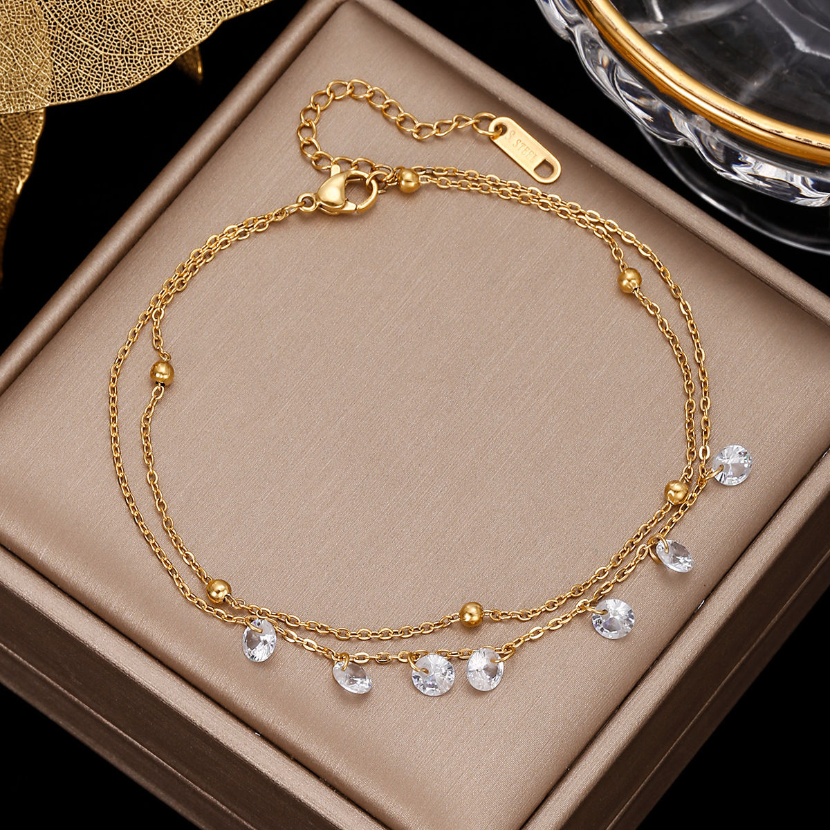 Plating Design Wholesale Jewelry Vacation Star Moon Stainless Steel Artificial Gemstones Anklet