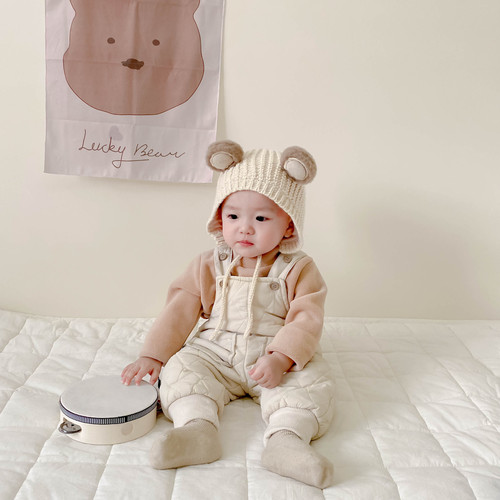 Korean style children's clothing baby overalls autumn and winter quilted thickened pants men and women baby warm jumpsuits winter clothing
