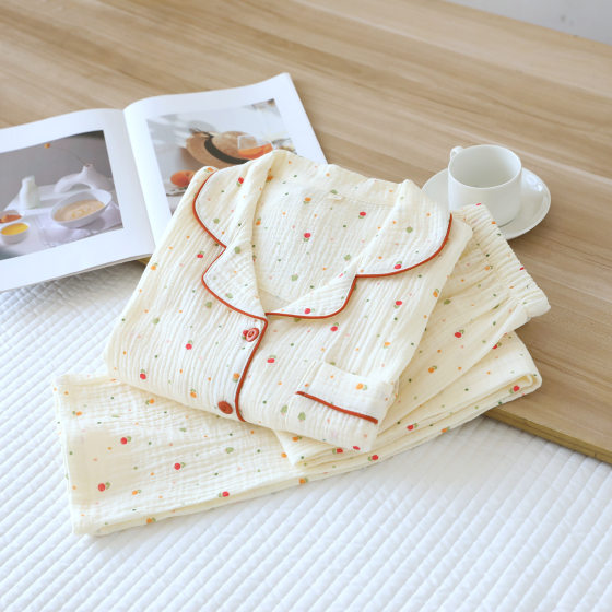 Four Seasons Long Sleeve Trousers Women's Pajamas plus size Home Clothes Simple Cotton Double Gauze Home Clothes Thin Air Conditioning
