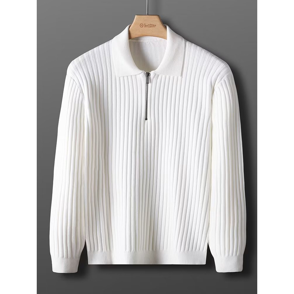 Otoño y invierno nuevo polo con solapa media cremallera camiseta de manga larga suéter de punto hombre delgado comercio exterior comercial al por mayor transfronterizo