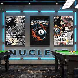 台球厅黑八球挂画桌球室俱乐部墙面海报装饰画清吧棋艺室骰子壁画
