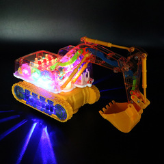 The same type of electric universal transparent mechanical gear excavator with colorful lights and music engineering vehicle model toy