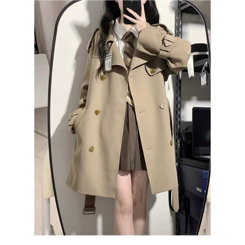 Осеннее черное короткое trench coat, для подростков, корейский стиль, стиль высокого качества, британский стиль, средняя длина